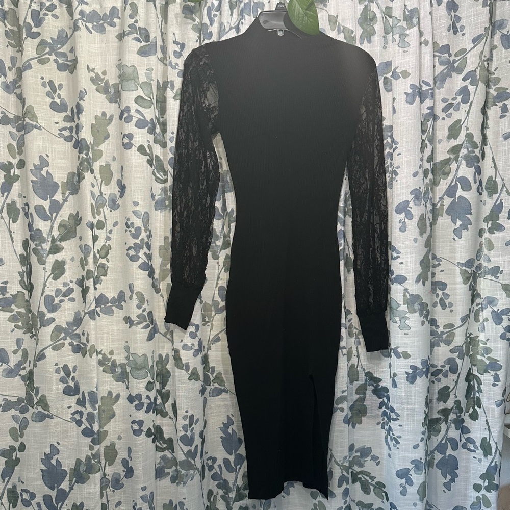 Almost Famous Black Dress with Lace Sleeves